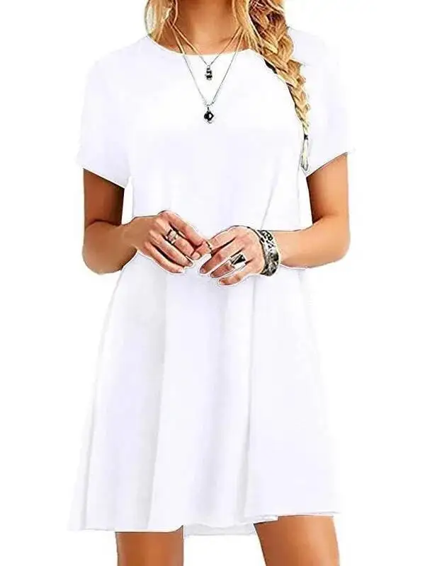 Women Casual Short Sleeve T Shirt Dress Vintage O Neck Print Loose Mini Dress Elegant Simple Mini Dress Streetwear Sundress 0IOH