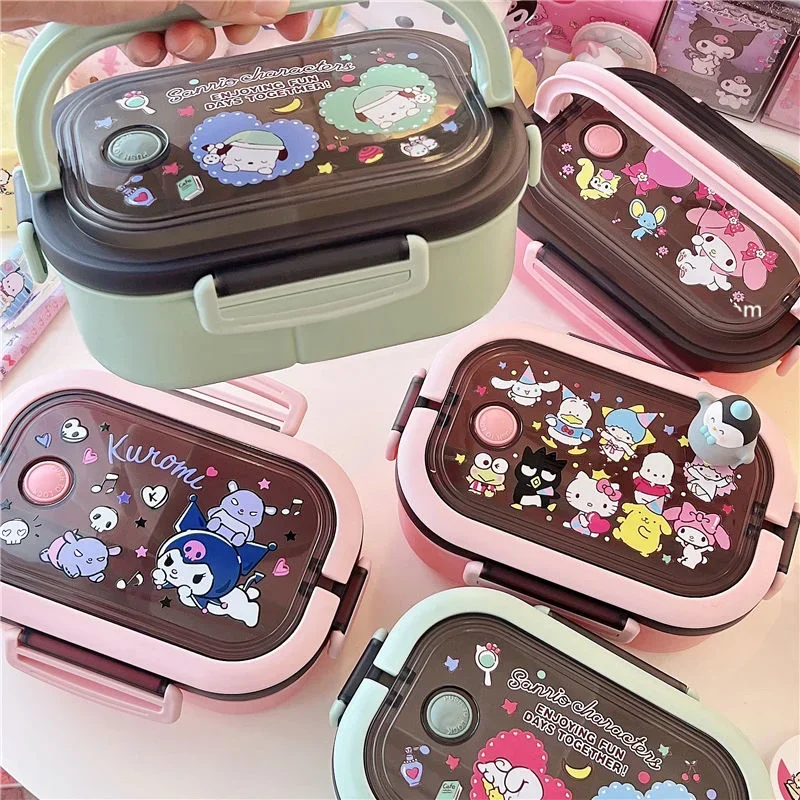 Sanrio Kawaii Hello Kitty Lunch Box Kuromi My Melody Cinnamoroll Cartoon Cute Plastic Lunch Box Student Ins Square Fast Food Box