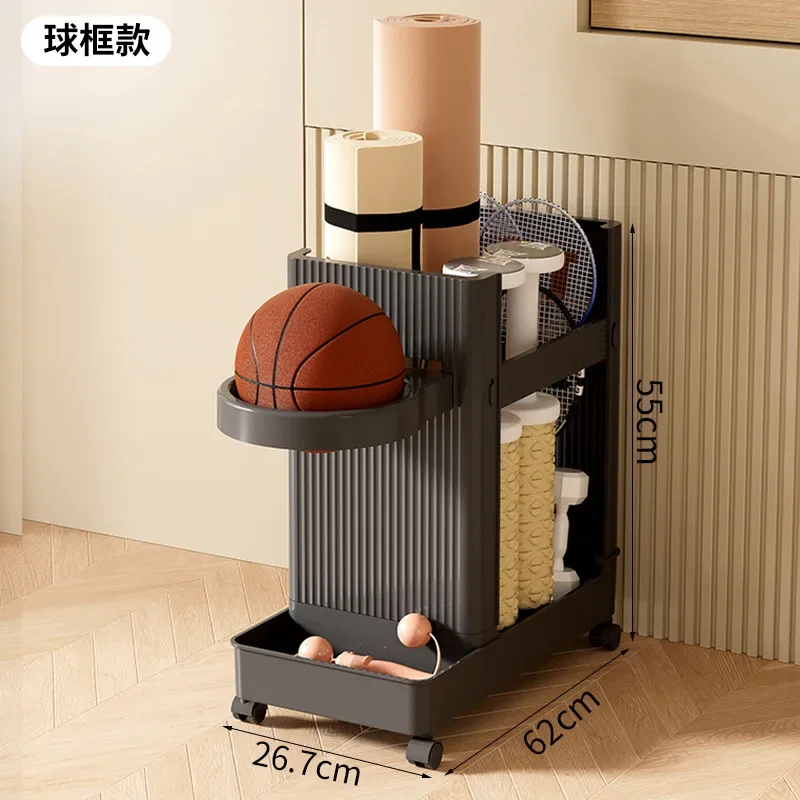 Portable Home Crevice Storage Cart Rack Multifunctional Organizer for Yoga Mat Badminton Racket Fitness Sports Equipment