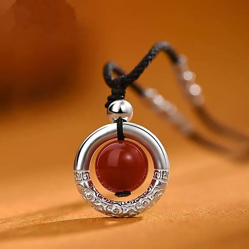 s999Pure Silver Lovesickness Red Bean Xiangyun Peace Buckle Lucky Beads Pendant Sterling Silver Woven Necklace Couple Gift for G