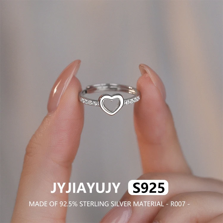 

JYJIAYUJY 100% Whole Original Sterling Silver S925 Adjustable Ring Hollow Heart With Zircon Fashion Woman Jewelry Gift Use R007