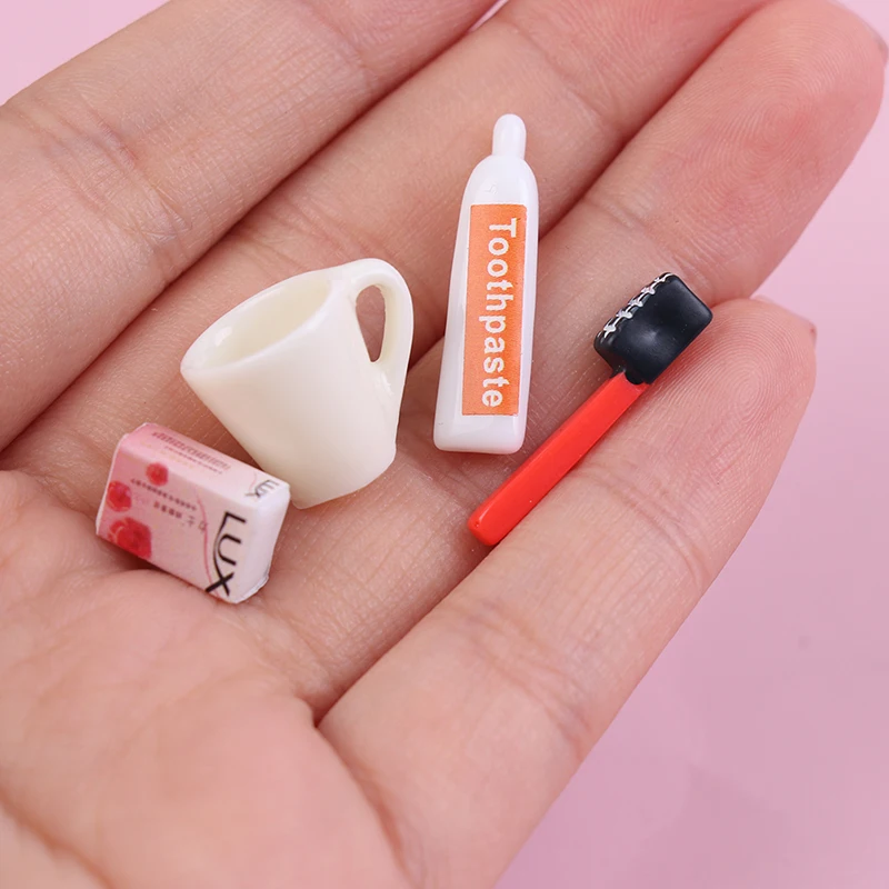 1Set Dollhouse Miniature Mini Cup Toothpaste Toothbrush For Doll Accessories Soap Pretend Play Toy