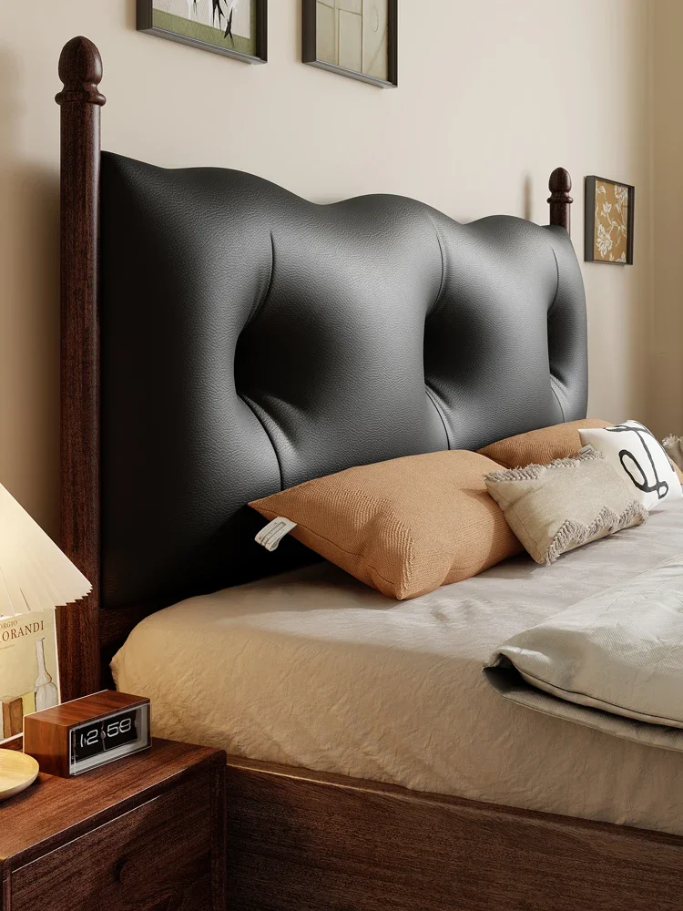 Medieval bed French retro South American black walnut all solid wood leather 1.8 meters