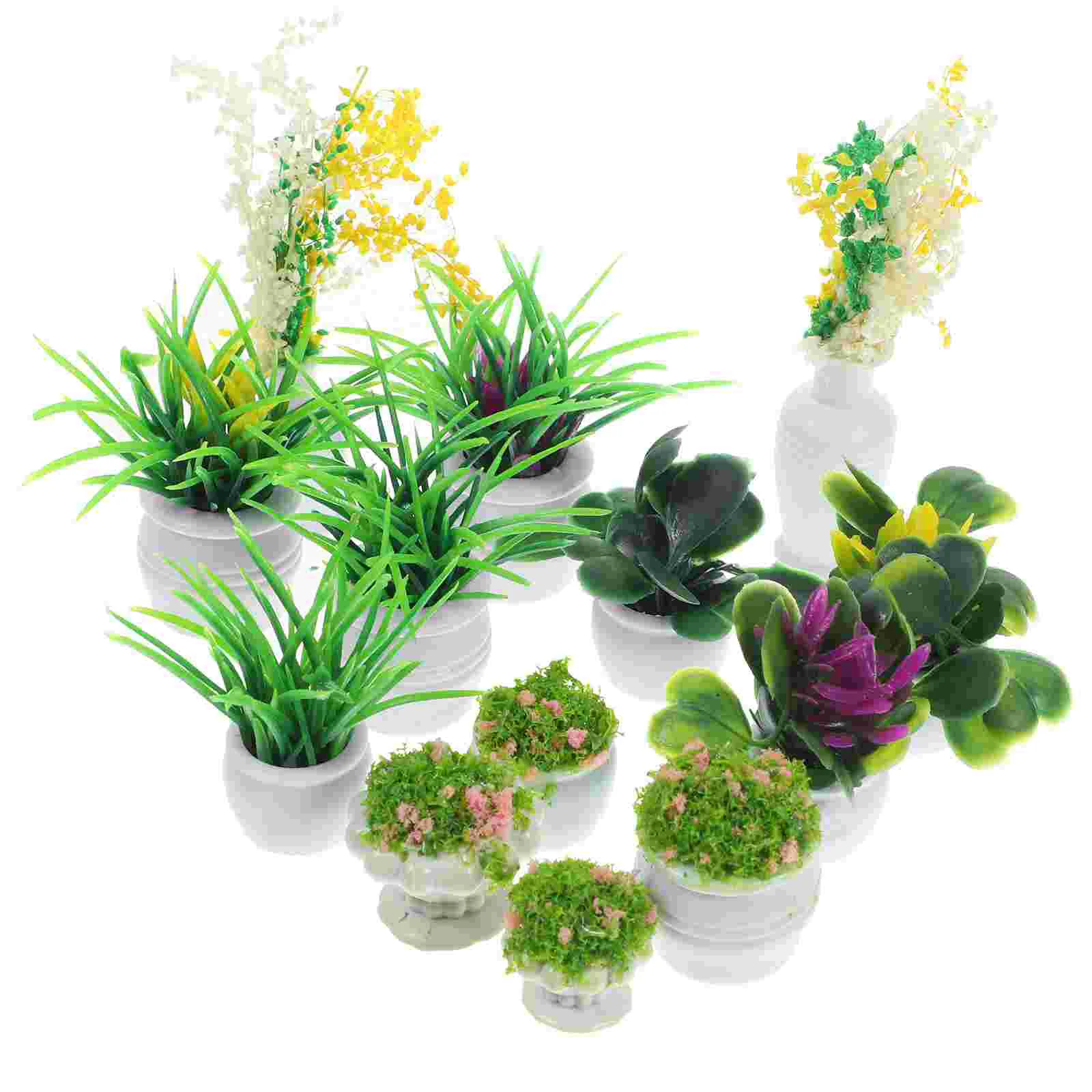 

13 Pcs Dollhouse Potted Plants Miniature Artificial Flowerpot Model Decorations