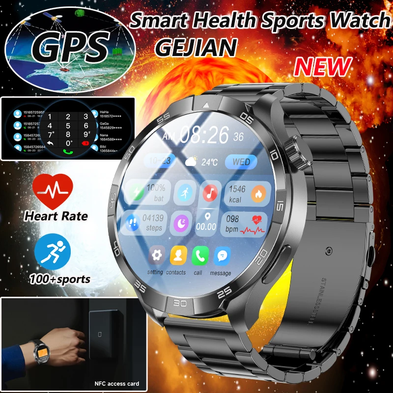 GEJIAN Siart Health Sports Watch NFC AMOLED 1.85-inch Heart Rate Monitoring Bluetooth Call IP68 GPS Trajectory Men Smartwatches