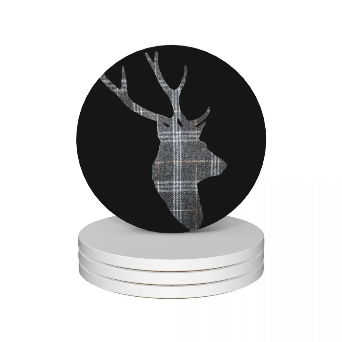 

Stag in Grey Tartan Ceramic Coasters (Set of 4) for the kitchen accessories mug set Coasters