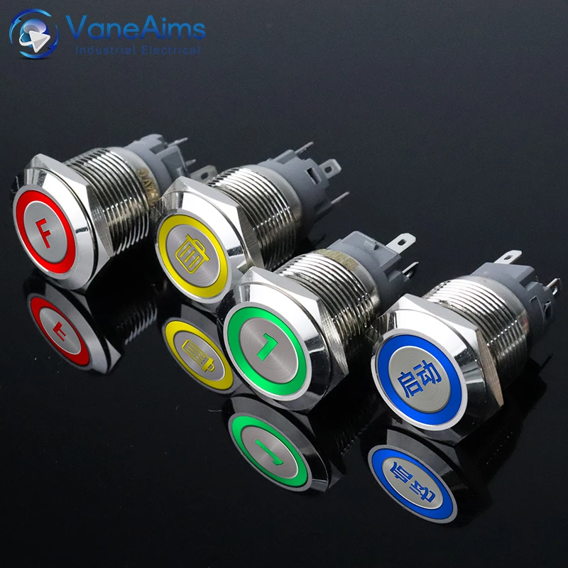 Custom Metal Push Button Switch 12/16/19/22mm Momentary Latching LED Light Waterproof 12V 24V for Boat Car Motorcycle