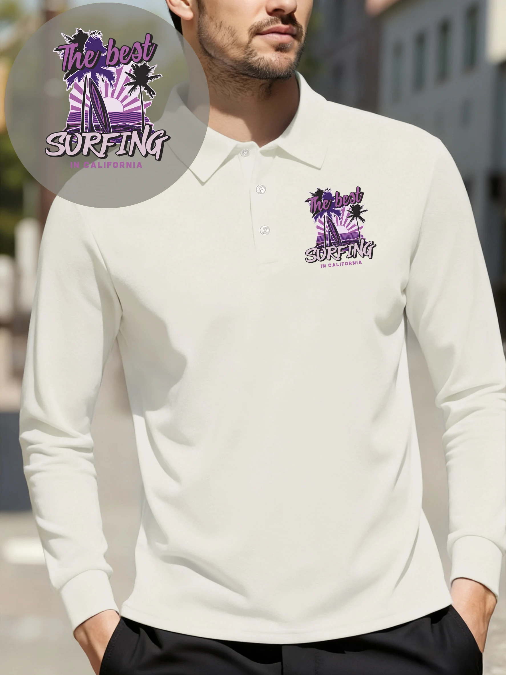 

Мужские рубашки поло The Best Surfing In California с принтами в стиле хип-хоп, осенняя футболка, повседневная деловая одежда, флисовая одежда с лацканами и длинными рукавами