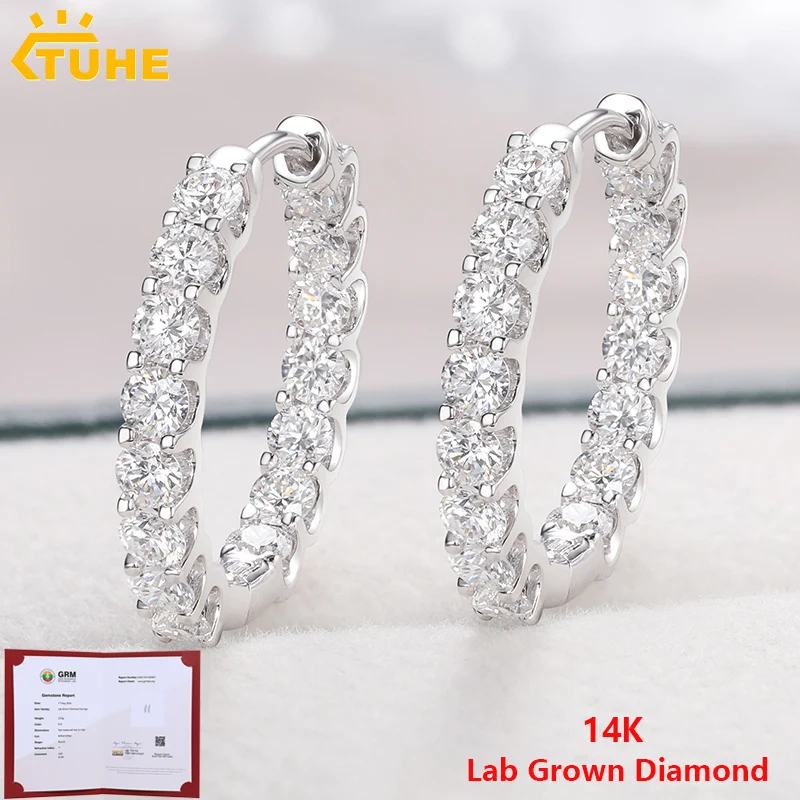 VVS-pendientes de aro de oro sólido de 14K para hombre y mujer, aretes Huggie de diamante cultivado en laboratorio, joyería de lujo, regalos de fiesta, certificado GRM