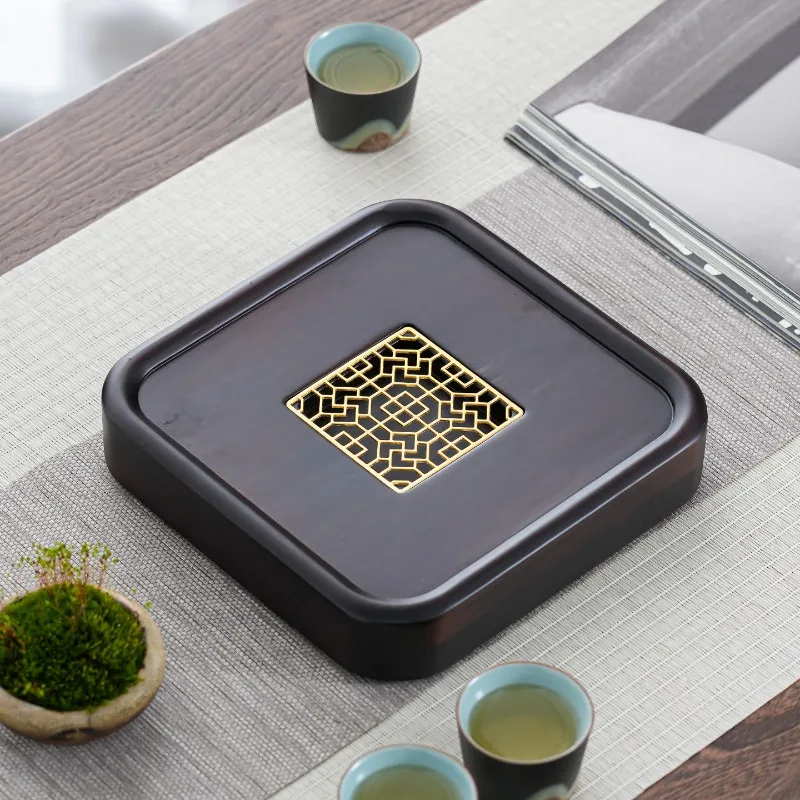 Luxury Small Home Tea Tray Drainage Bamboo Square Tea Tray Kong Fu Serving Chinese bandeija imperial antiga Rectangular Tray