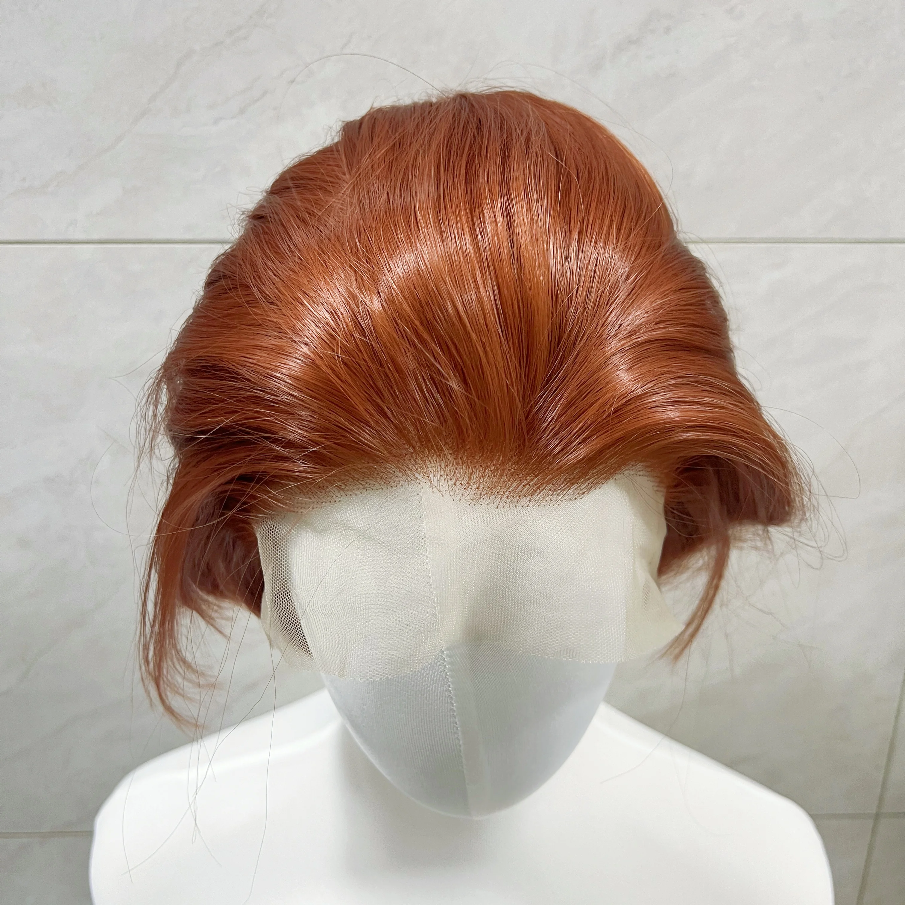 Ingwer Orange Perücke 13*4 Spitze Vorne Perücke für Männer Kurze Gerade Synthetische Hand-haken Spitze Frontal Heiße beständig Faser Cosplay Perücke