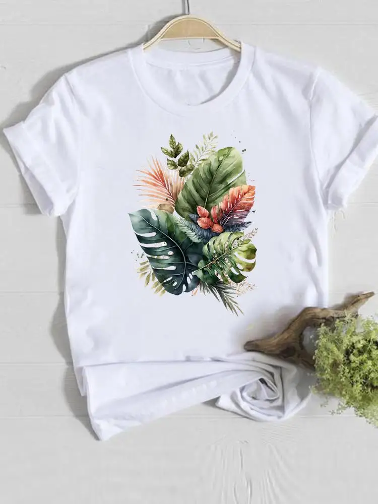 Camiseta de manga curta estampada com flores feminina, camiseta feminina, roupas casuais, aquarela, moda doce dos anos 90, camiseta gráfica para senhora