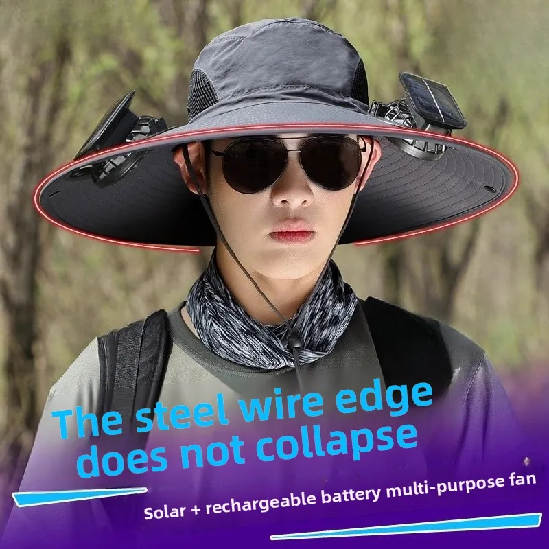 

Solar fan hat men's summer outdoor mountaineering fishing shading waterproof multi-functional bucket hat