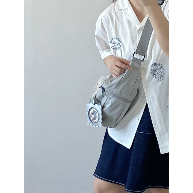 Gray Nylon Crossbody Ita Bag, Clear Window Sling Tote, Casual Multi-Pocket Shoulder Bag for Plush Doll & Pin Display view 3