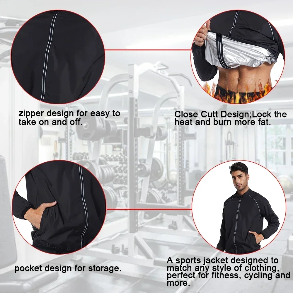 SEXYWG Sauna Jacket for Men Hot Sweat Weight Loss Top Fat Burning Slimming Sportwear Fitness Workout Exercise Long Sleeves Gym