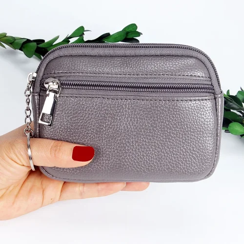 Imagen 2 del producto Cartera corta con cremallera a la moda para mujer, bolso de mano de piel sintética, tarjetero bonito, monedero pequeño plegable para mujer, Mini llavero