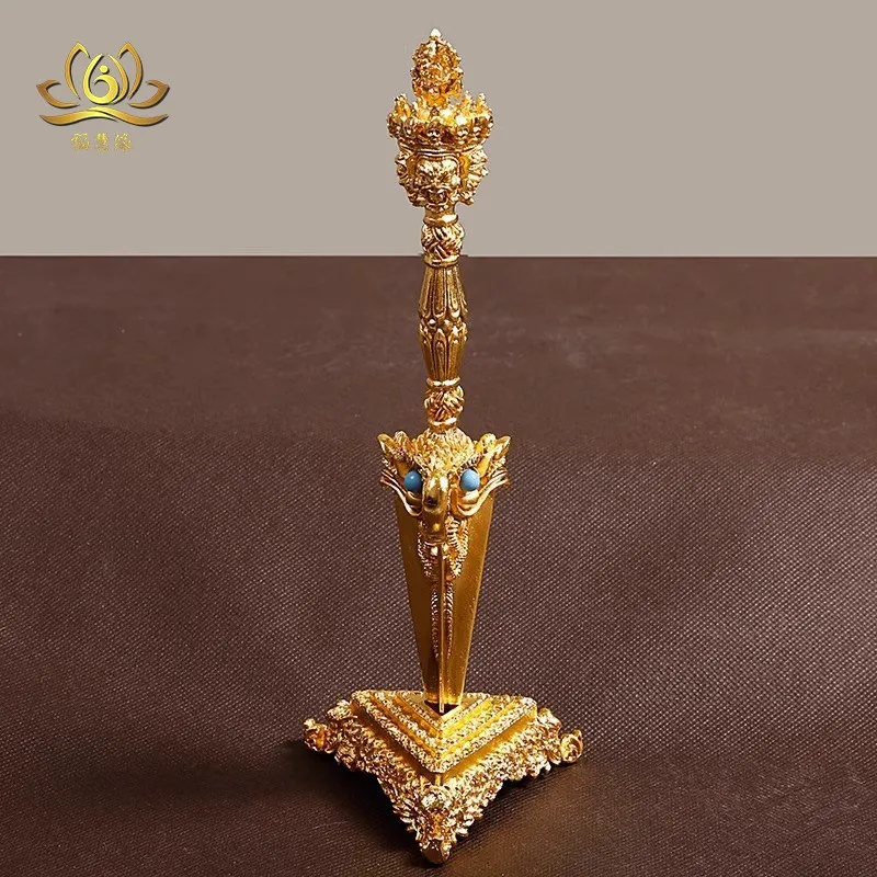 Pure copper, - Vajra Pumbha Chakra with a base, gold-plated, 22cm tall, decorative piece