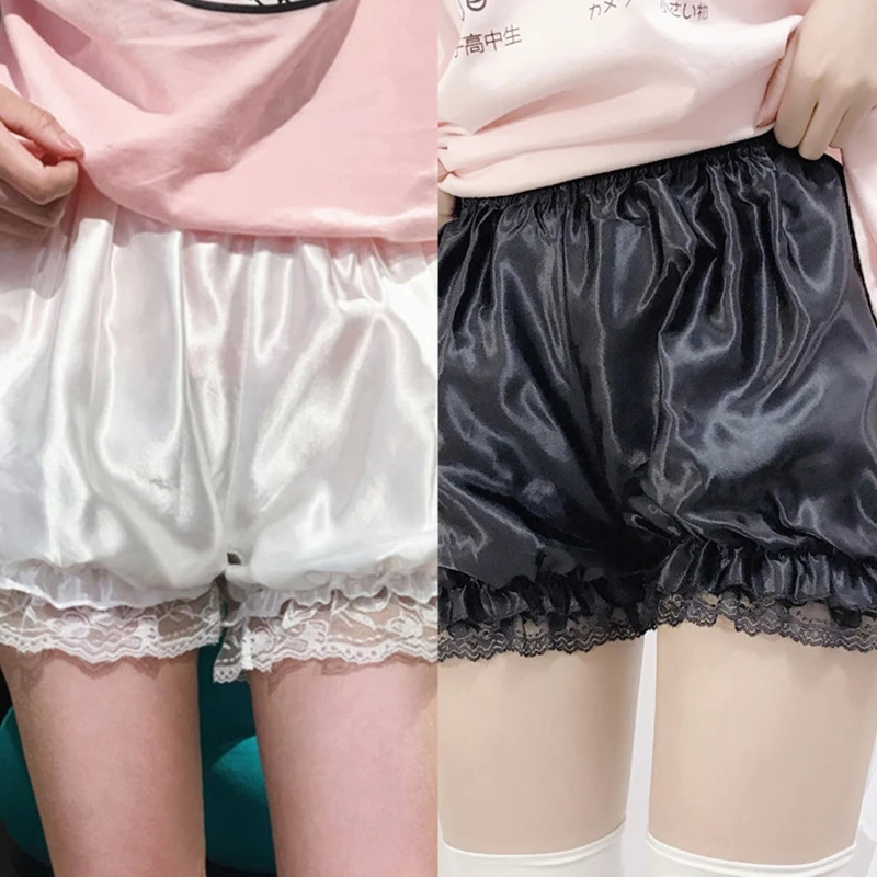 Women Girls Bloomers Lace Trim Maid Loose Pumpkin Pants Solid Gothic Security Shorts Vintage Safety Shorts Under