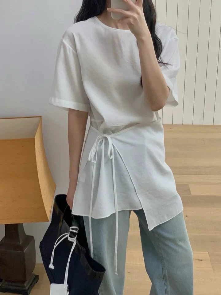 

Summer New Vintage Women's ort Sve Dr Design Sense Mosaic Irregular Knot Two Piece ort Skirt Thin Model Commute