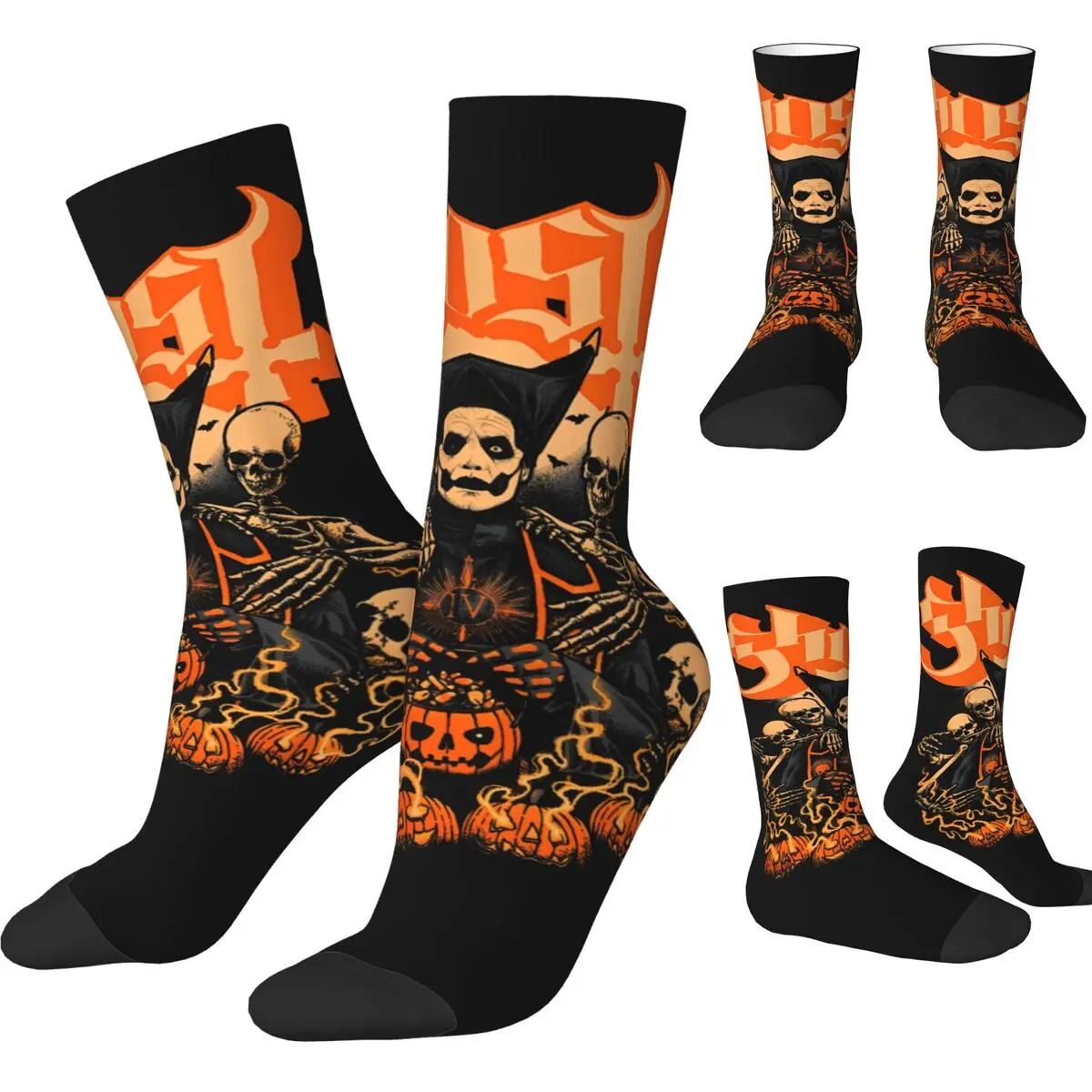 Ghost Heavy Metal Socks Band Great Pumpkin Halloween Kawaii Stockings Autumn Anti Slip Adults Men Socks Pattern Cycling Socks