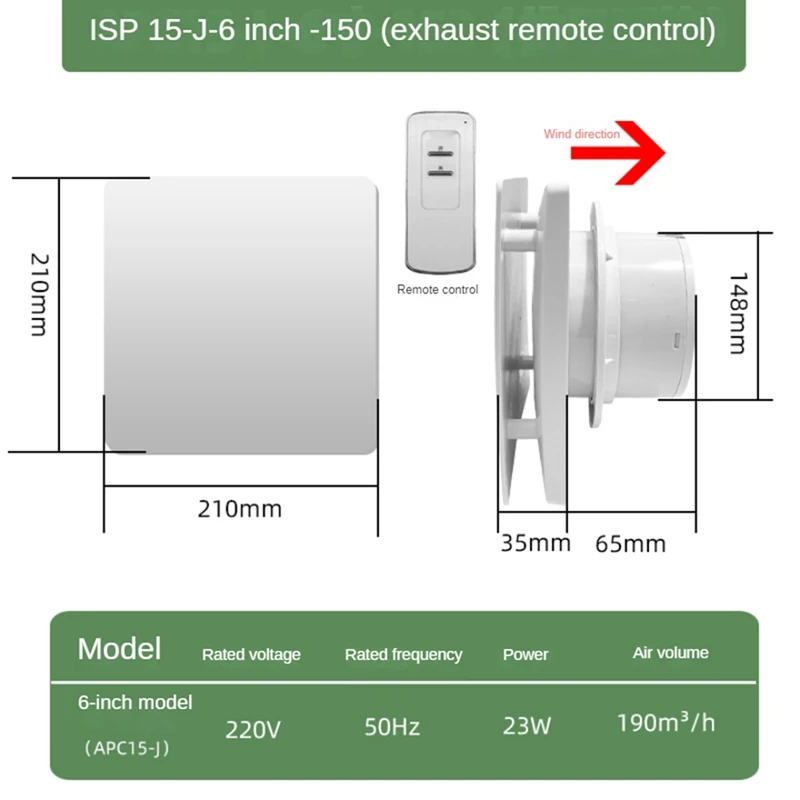 

High Speed Exhaust Fan Toilet Kitchen Bathroom Hanging Wall Window Ventilator Extractor With Remote Control