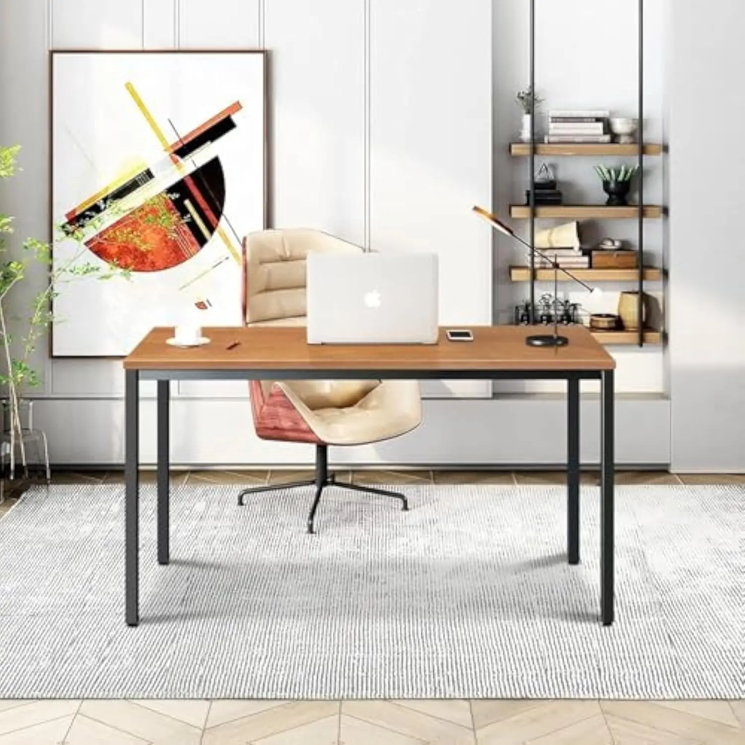 

Computer desk, 48 inch home office desk, gaming writing work from home study desk, large legroom, sturdy metal frame, modern si
