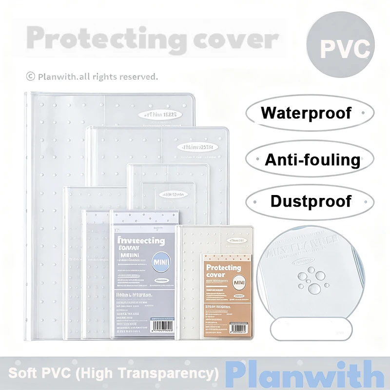 Planwith Soft PVC Book Cover For Notebook Planner, High Transparency / Polka Dot Multiple Sizes for Office Stationery Organizer