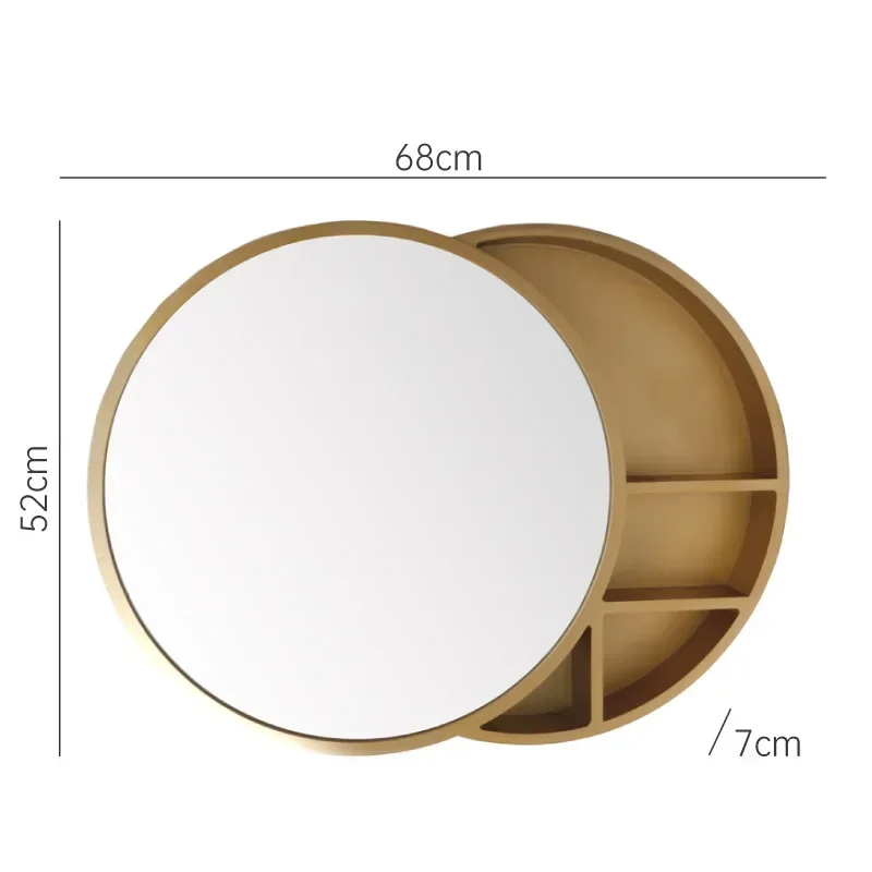 2023 New Simple Nordic Bathroom Mirror Toilet Mirror with Storage Cabinet Round Mirror