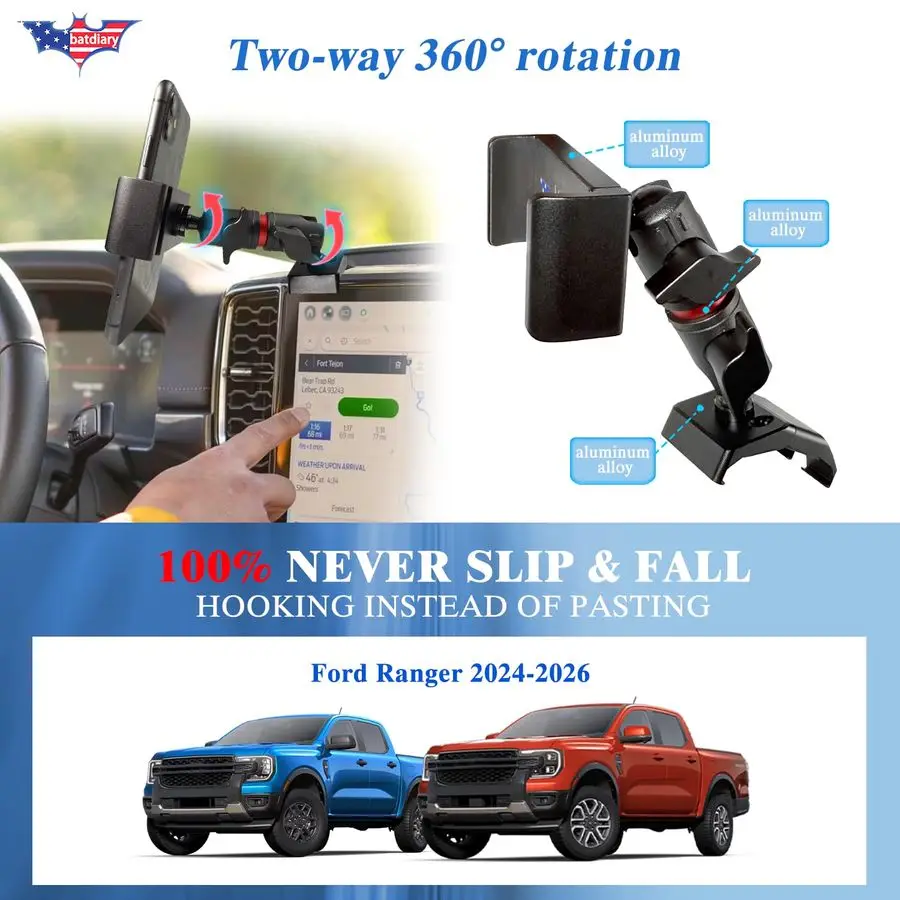 

Ranger Vent Phone Mount for 2024 2025 2026 Ford Ranger Accessories Aluminum Telescopic Air Vent Phone Holder Thick Case Friendly