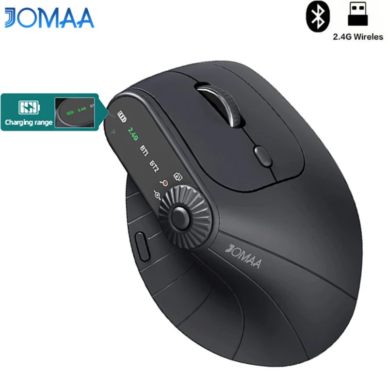 

Jomaa Right Hand Vertical Mouse With Adjustment Knob Rechargeable Bluetooth 2.4G Wireless Mouse for Desktop Laptop iPad
