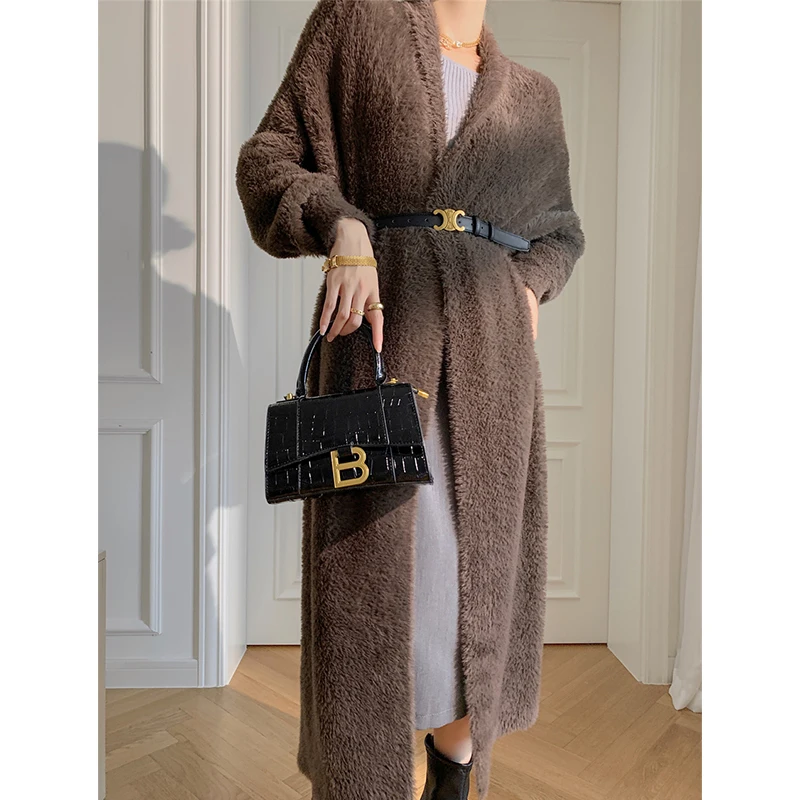 

Loose Temperament Sweater Knitted Coat women's Draping Feeling Thick Imitation Mink Plush Soft Waxy Cardigan Medium Long Large