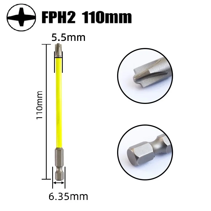 1/2/3 Stuks 65Mm 110Mm Magnetische Speciale Sleuf Schroevendraaier Bit Batch Kop Nutdrivers Fph2 Voor Stopcontact Schakelaar Elektrisch Gereedschap