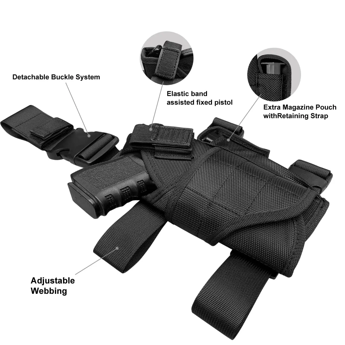 Drop Leg Holster OWB Gun Holster for Glock - Taurus - Sig Sauer - S&W - Ruger - Colt - Springfield Nonslip Dual-Strap Tactical