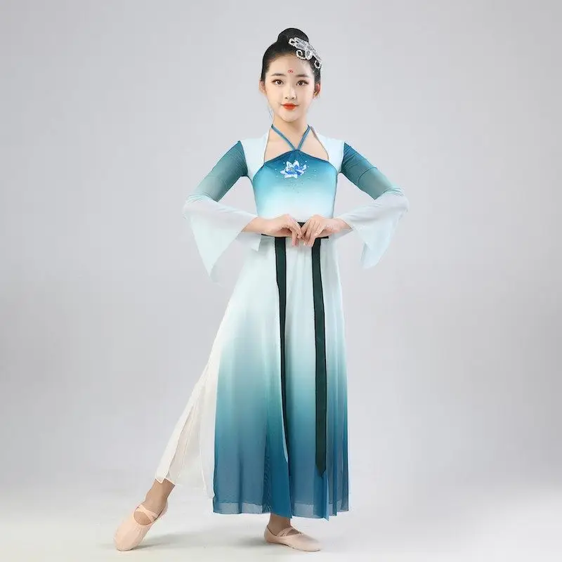 Klassieke dansvoorstellingskostuums voor kinderen, oefenkostuums, Chinese etnische meisjesprestatiekostuums