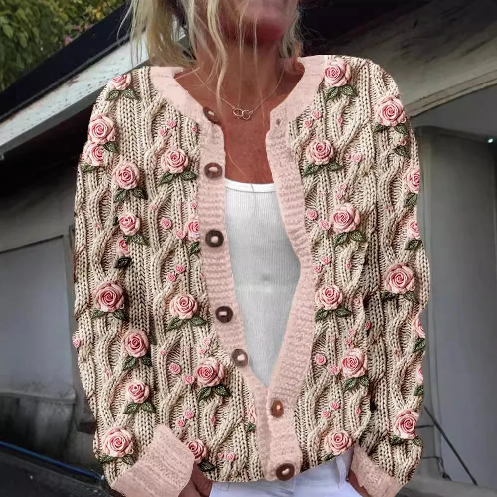 

Трехмерный вязаный кардиган с животным принтом, осенний свитер с открытой передней частью и длинными рукавами, уютный многослойный свитер для женщин, повседневный офисный подарок