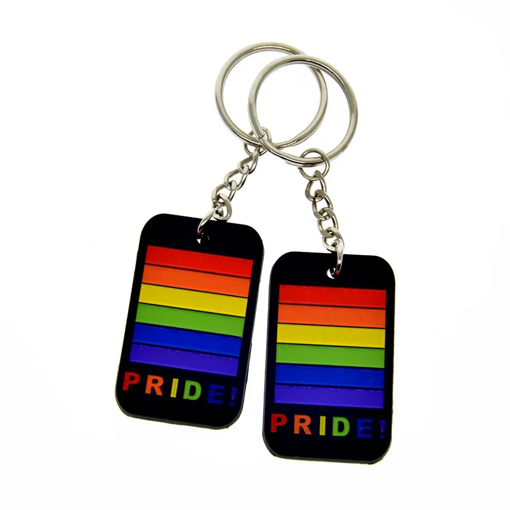 25 Pcs Gay Pride Silicone Dog Tag Keychain Debossed Rainbow Colors Logo