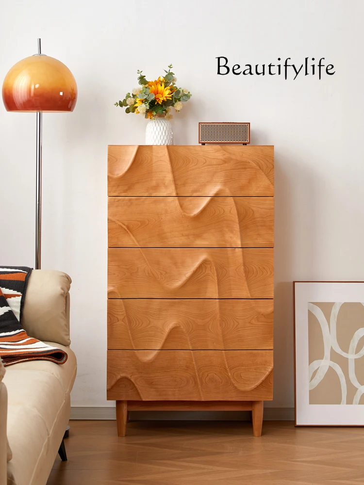 

North America Cherrywood Chest of Drawers Nordic Simple Solid Wood Locker Home Bedroom Wave Chest of Drawers