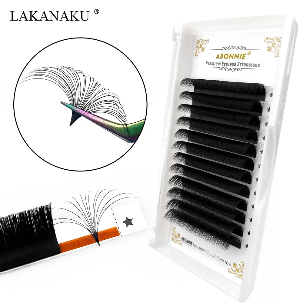 Abonnie Russian Easy Fan Lash Extension Self Fanning Eyelashes Matte Black Soft Self Fanning Lash Extensions