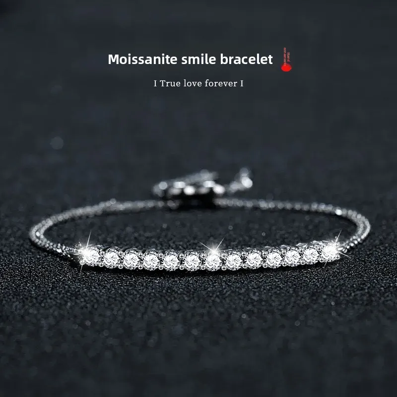 

S925 Sterling Silver 3mm*13 Moissanite Smile Woman Bracelet - Exquisite Jewelry