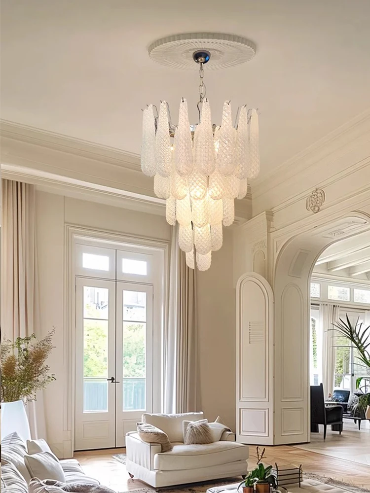 Handmade Drop Glass White Pink Blue Vintage Chandelier Italy Design Trendy Lighting Fixture Led Living Room Decor Stair Lamp