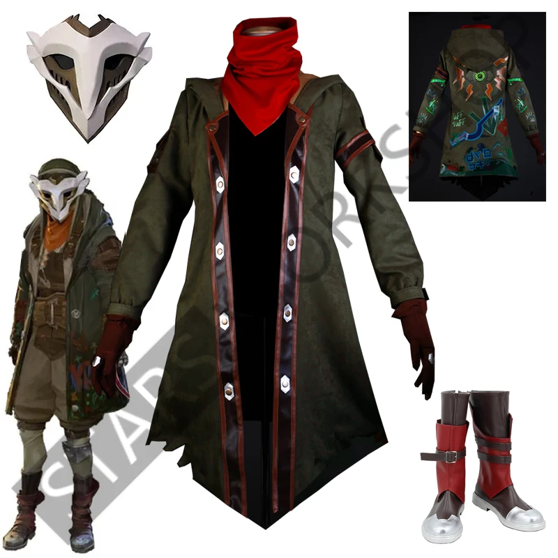 Game Ekko Arcane Cosplay Costume The Boy Who Shattered Time Ekko Cosplay Long Coat Halloween Carnival Party Suit Uniform Shoes