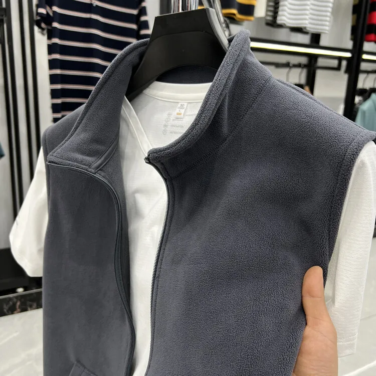

Men's Zipper Stand Collar Fce Vest Double-sided Autumn Winter Svel Open Cardigan Jaet Regular Fit Stand Size