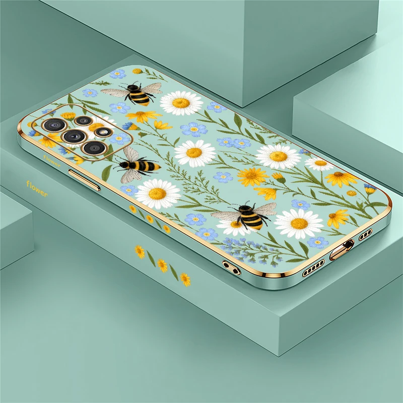 INS Daisy Print Floral Case For Samsung Galaxy A57 A55 A54 A53 4G 5G A52 S A73 A72 A51 A71 4G A70 Shockproof Soft TPU Cases Etui
