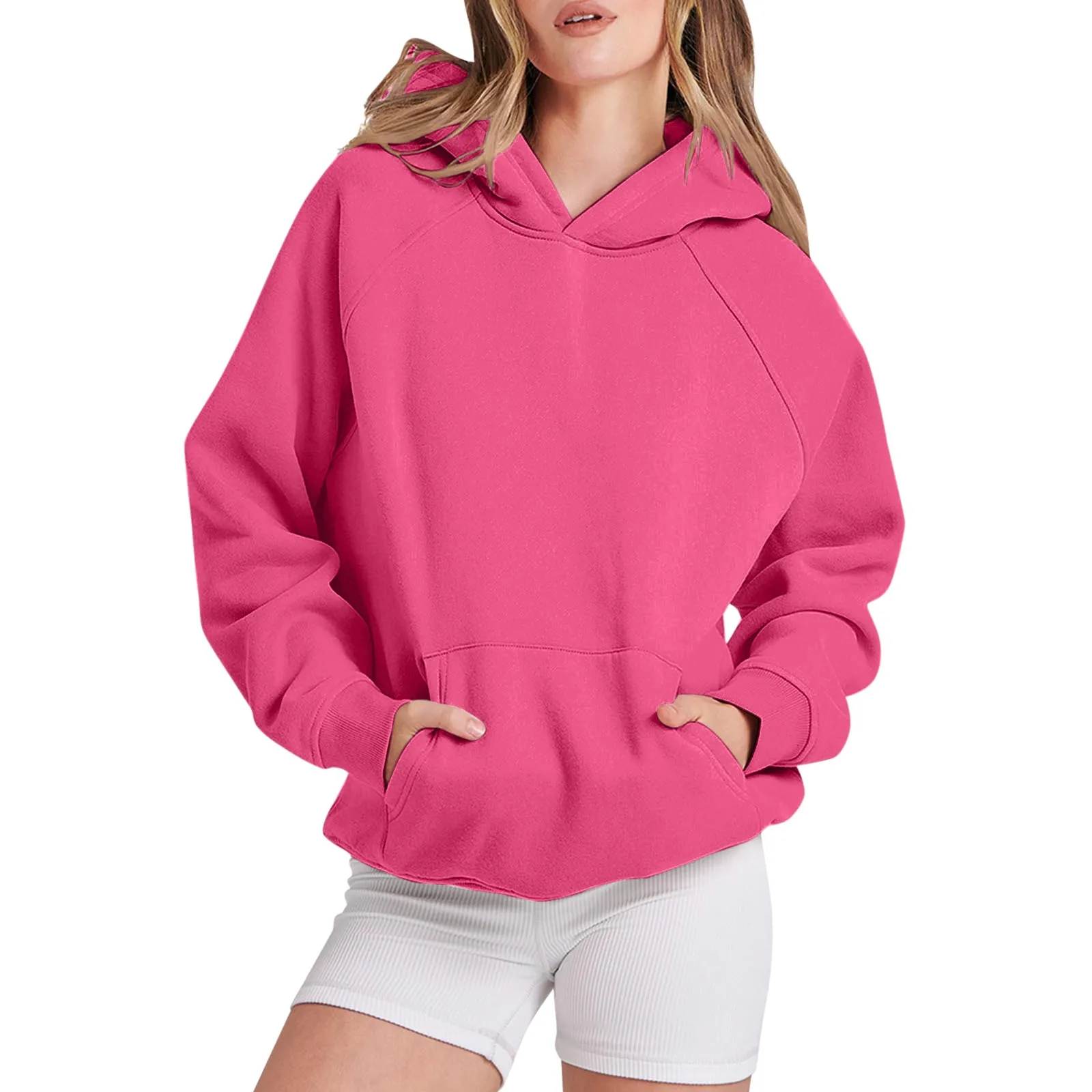 

2024 Women's Hoodies Autumn Casual Basic Solid Color Loose Hooded Unisex Daily Sweatshirt Front Pockets Plus Size Pullover Top