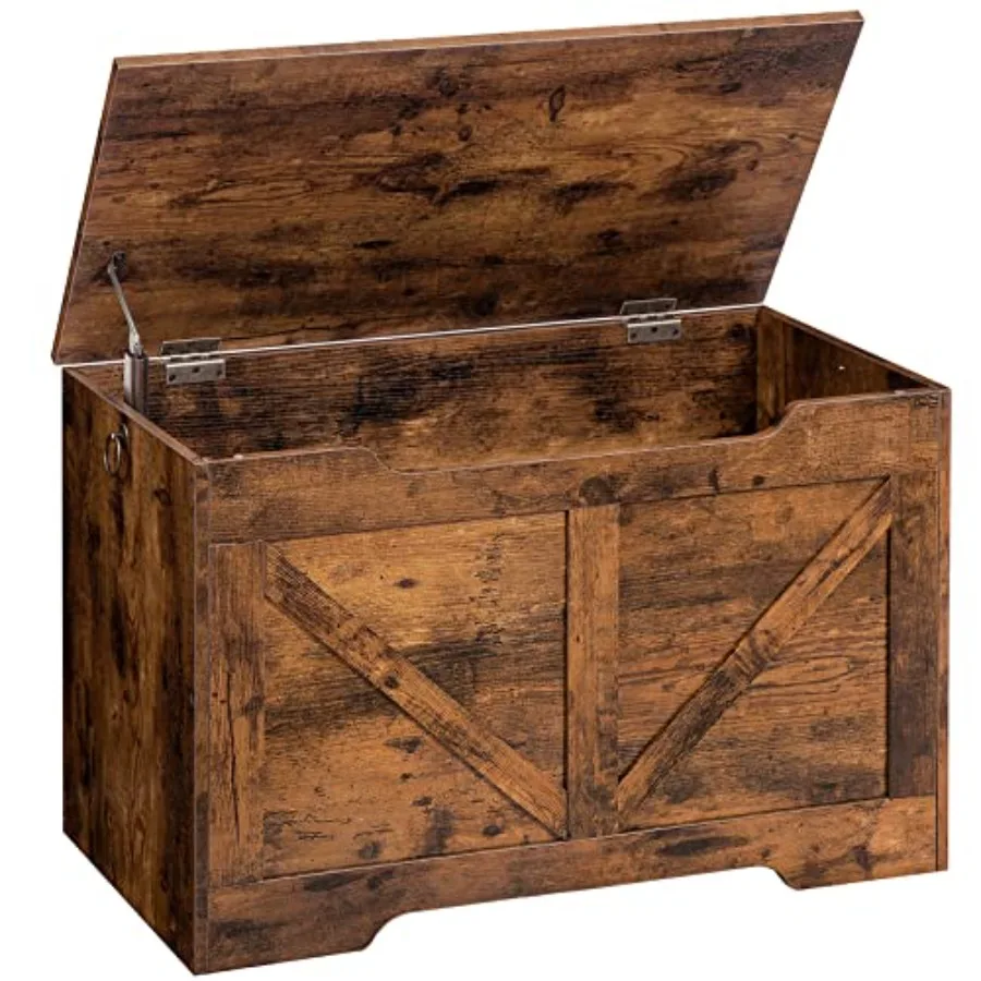 

Storage Bench, 29.5" Retro Wooden Storage Chest with U-Shaped Cut-Out Pull, Safety Hinge, Supports 220 lb and Easy Assembly for