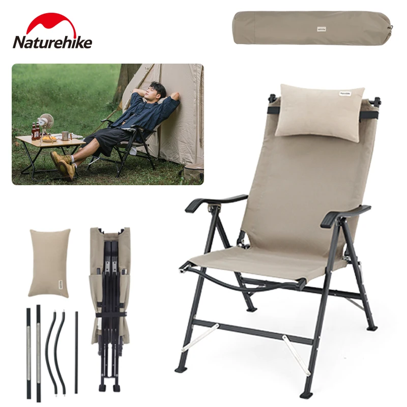 Naturehike Camping Chair Detachable Pillow Lightweight Outdoor Portable 4 Gear Adjustable Folding Beach Armchair Bearing 120KG