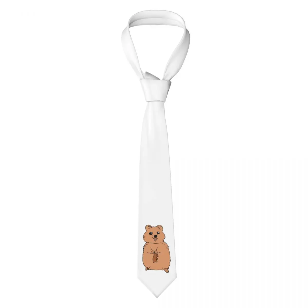 Happy Quokka With A Teddy Bear Friend Necktie for Men Silk Polyester Slim Neck Ties Wedding Suits Tie Casual Gravatas