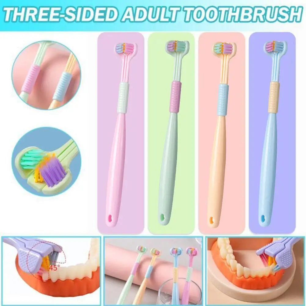 1Pc 3D Stereo Three Sided Toothbrush Soft Hair Tooth Brushes Brush Scraper Adult Cleaning Fine Tongue Ultra Oral Teeth Bris J1K6