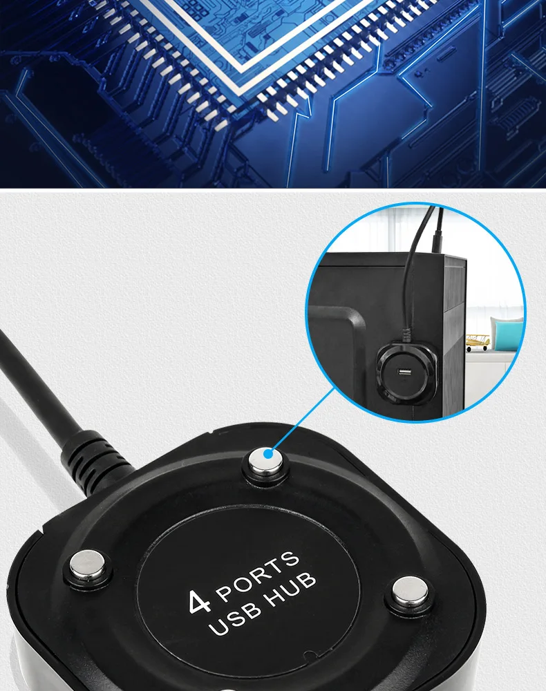 4-Port USB 2.0 Hub, Runde Form USB-Verteiler Eins zu Vier, Typ-C zu USB-Hub Hochgeschwindigkeits-Expander für Laptop PC – Detail 9