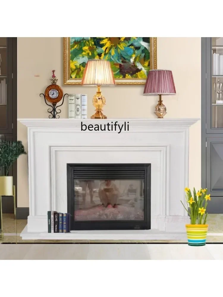 

SS03A Marble mantel white marble stone carving European simple background wall decorative cabinet ornament